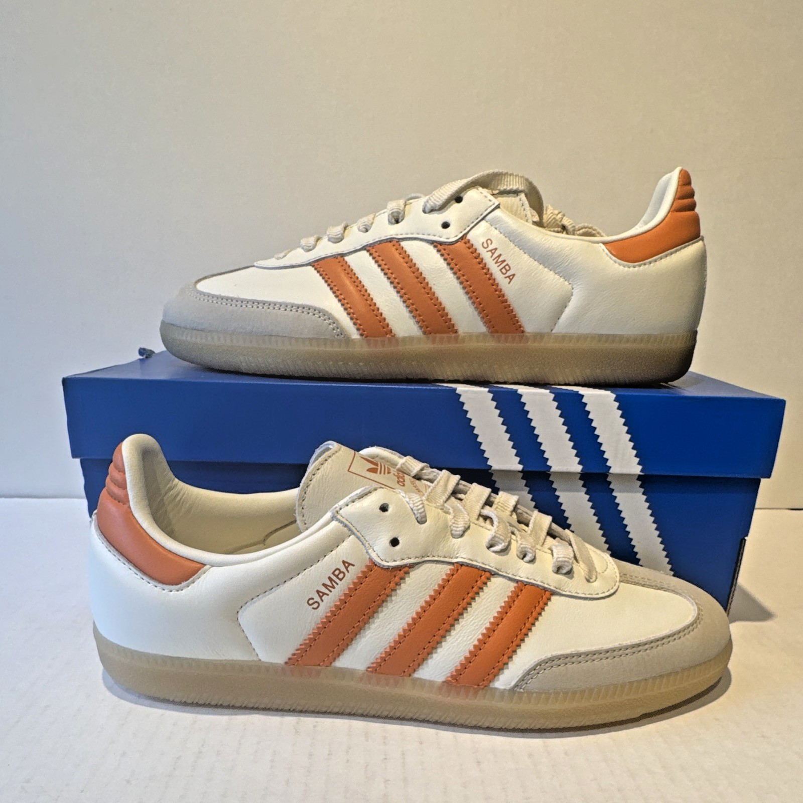adidas Samba OG W White Orange Beige Leather Low Top Lace Up Sneaker IH9057 8w