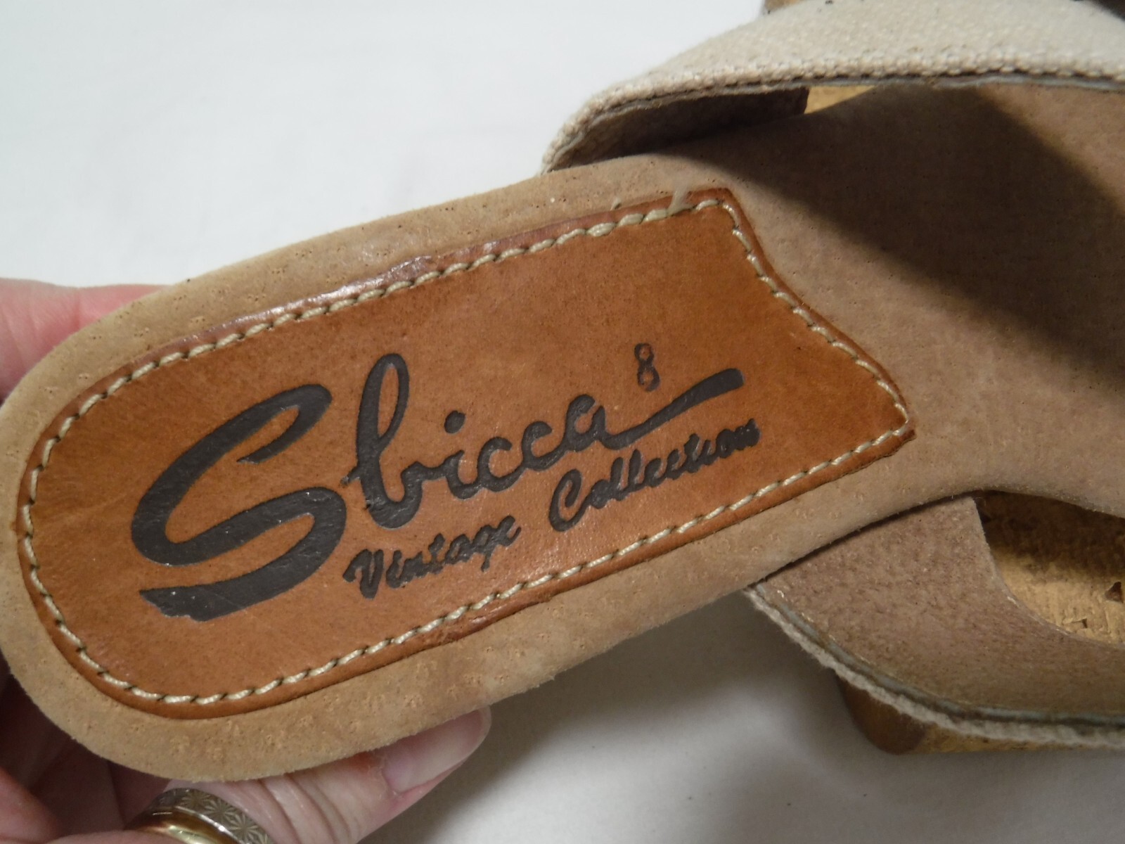 PF2 SBICCA Vintage Collection Cork Platform Beige Canvas Wedge Heel Sandals 8 39