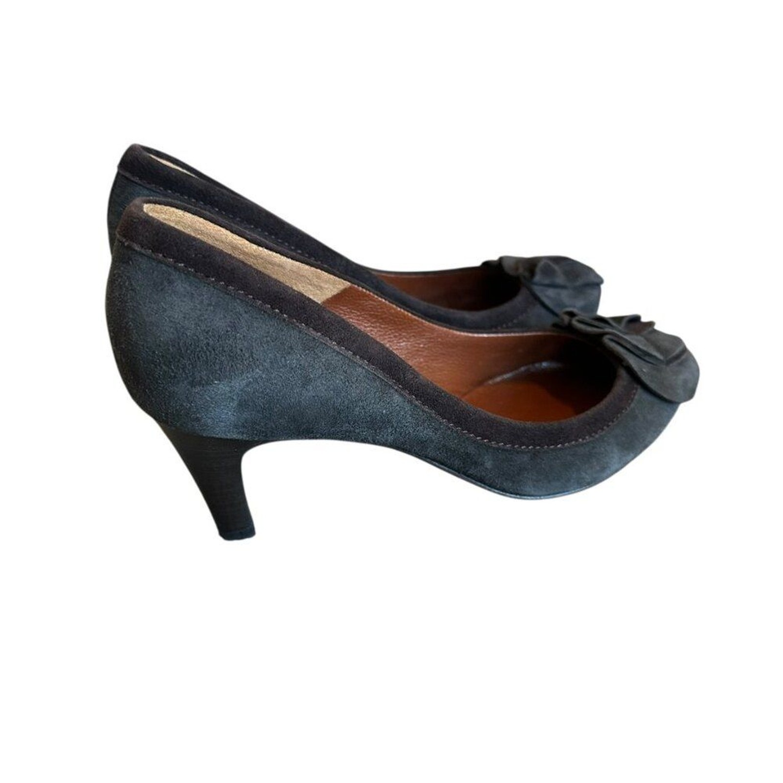 Guglielmo Rotta Suede Leather Closed Toe Pumps Round High Heel Size 36 5.5 Women