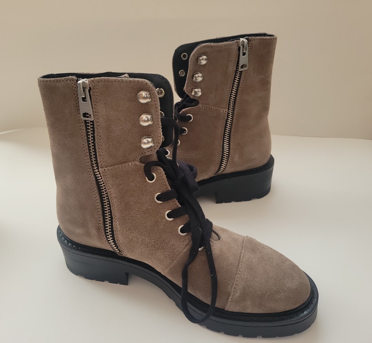All Saints Dusty Suede Leather Combat Boots Size 36/6 Light Grey New with Box