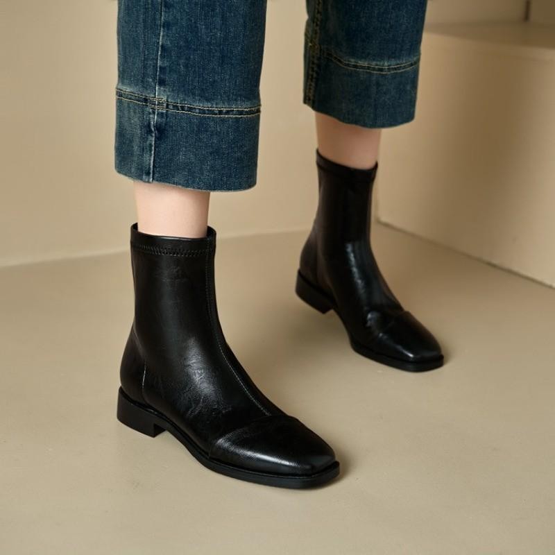 Women’s Faux Leather Square Toe Ankle Boots Casual Party Dress Office Work Shoes