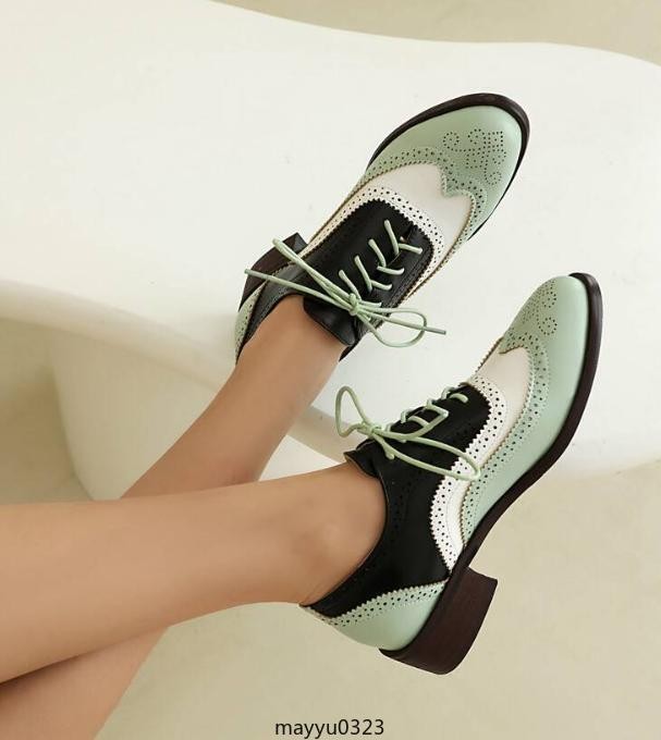 Retro Womens Brogue Pumps Shoes Lace Up Wing Tip Casual Fashion Flat Oversize