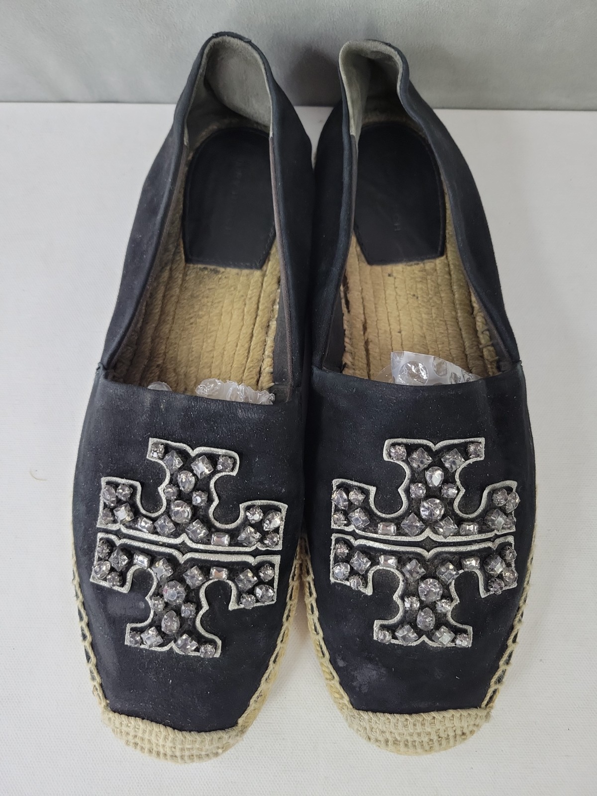 Tory Burch Women’s Black Leather Eleanor Tonal Logo Espadrilles Shoes Size 10.5