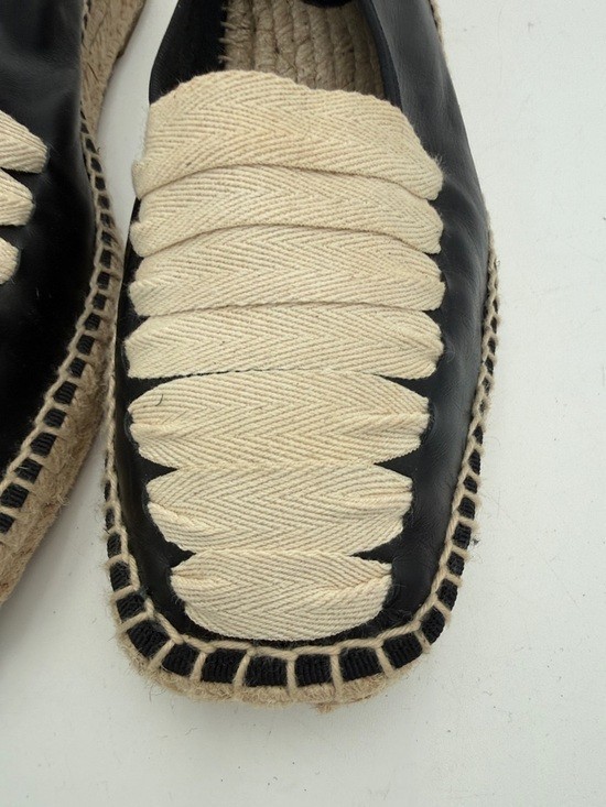 Mango Black Cream Espadrille Loafers women 7.5 leather canvas slip on vacation