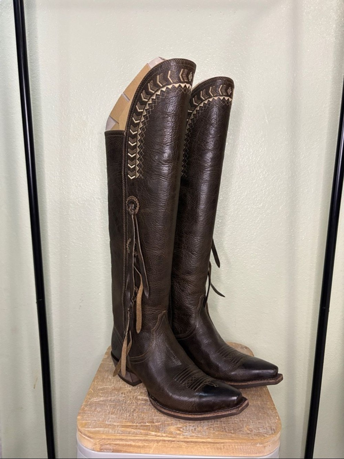 Ariat Tallulah Leather Tall Western Boots – Dark Brown Tassel Detail – Size 6