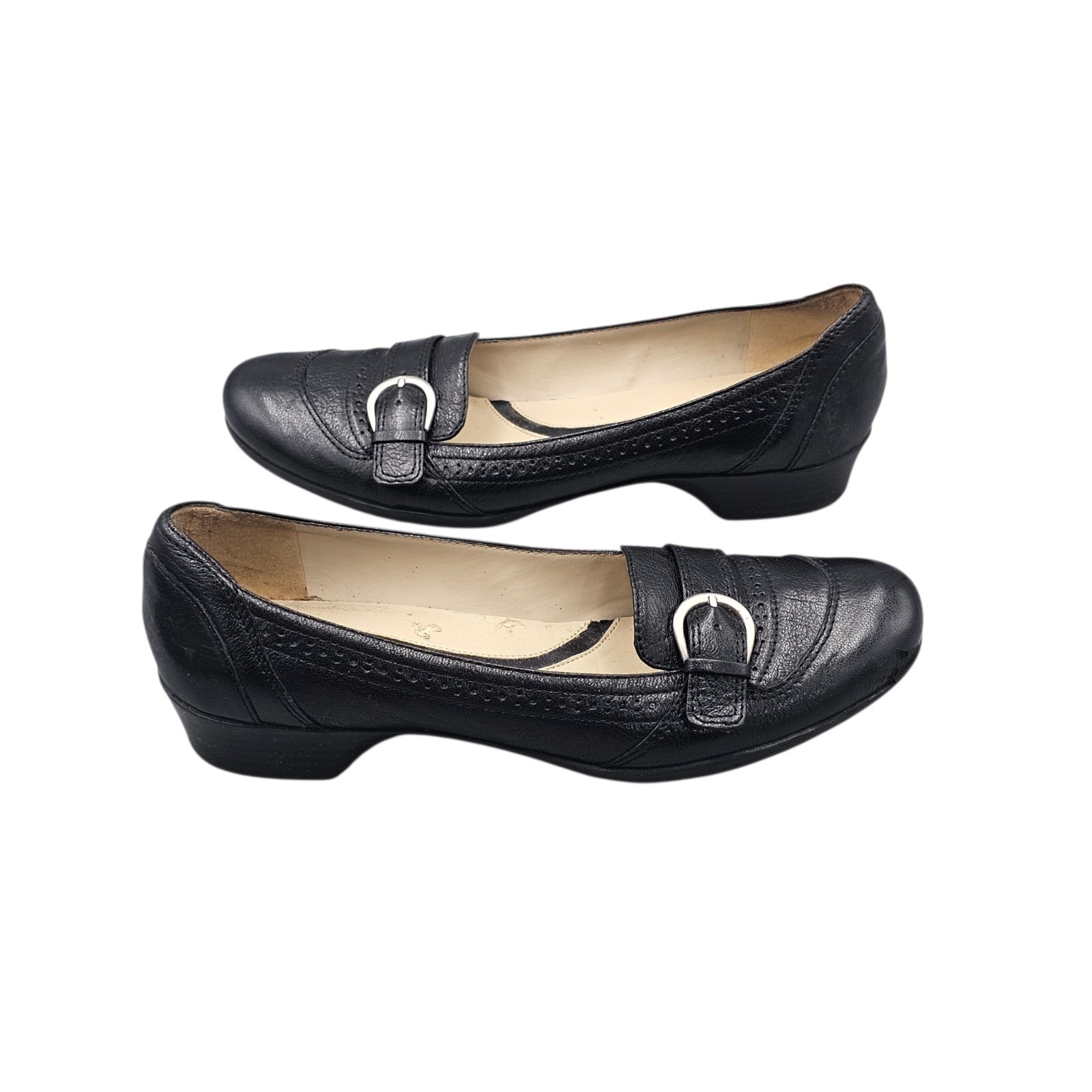 Naturalizer Women’s Size 10 N VGC Narrow Loran Black Leather Buckle Wedges Flats