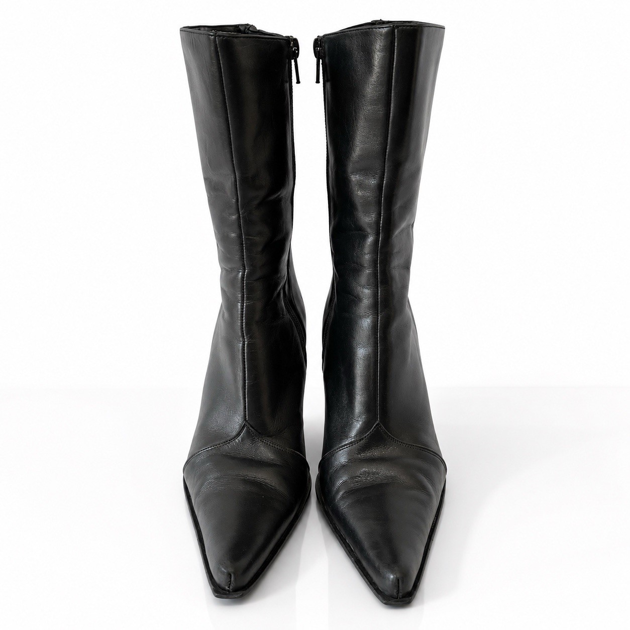 Guess Y2K Black Leather Vintage Boot Long Pointed Toe Stiletto Heel Sz 8 Women’s