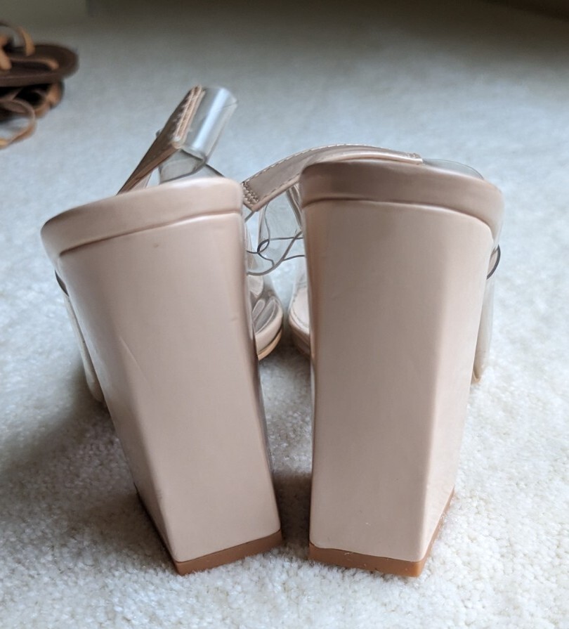 Public Desire Lure Nude Clear Block Heel Sandals Size US 5.5 EU 36