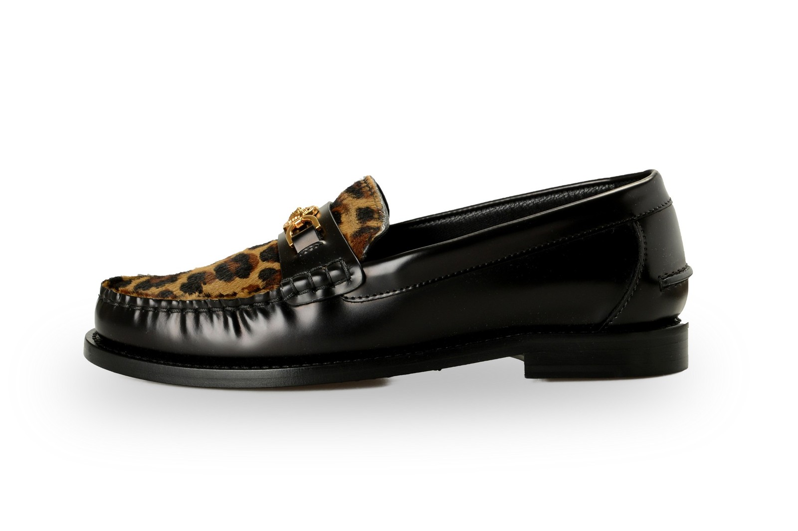 Versace Women’s Leather & Pony Hair Gold Medusa Slip On Loafers Shoes US 6 IT 36