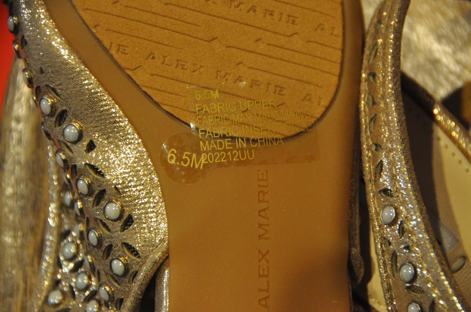 NWOT Alex Marie Labella Sling Back Flats Gold Metallic Pearl Studded size:6.5