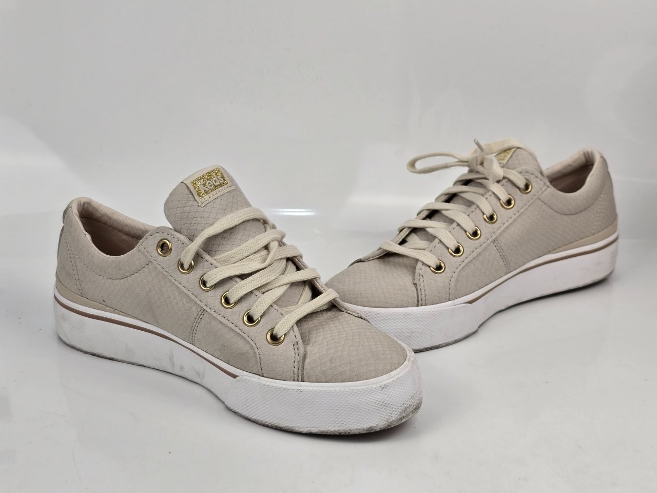 Keds Jump Kick WH65189 Women’s Beige Snakeskin Embossed Sneakers US Size 7