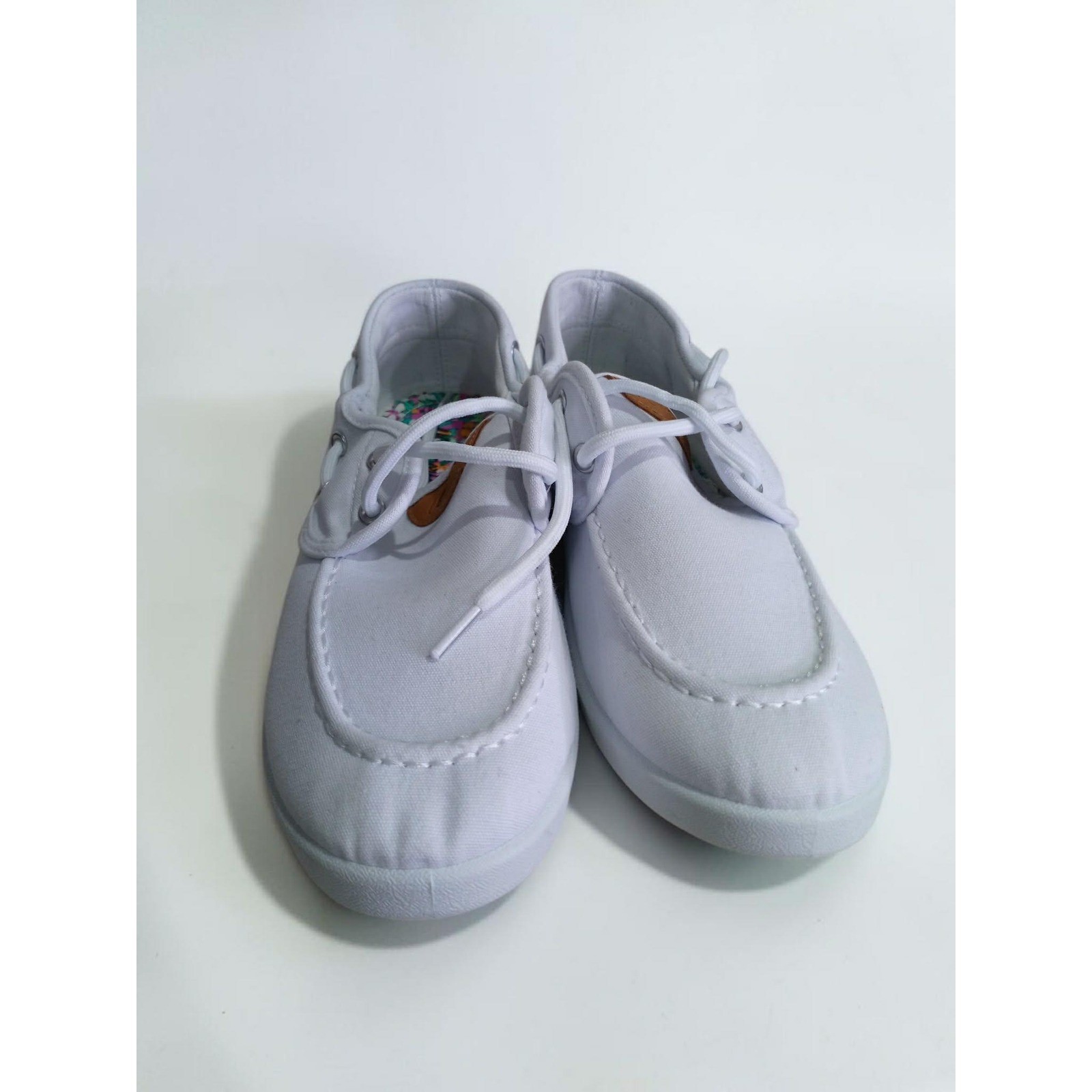 US Sports Womens White Canvas Boat Shoes Nautical Lace Up Loafers Floral Insole