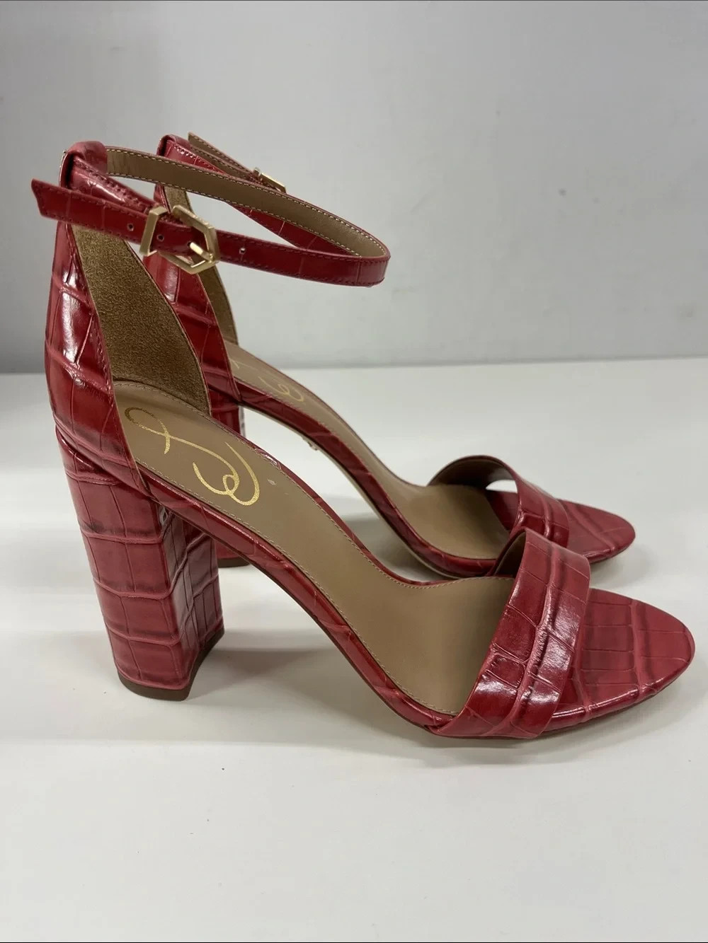 New Sam Edelman Yaro Block Heel Sandal in Red Croc Size 9
