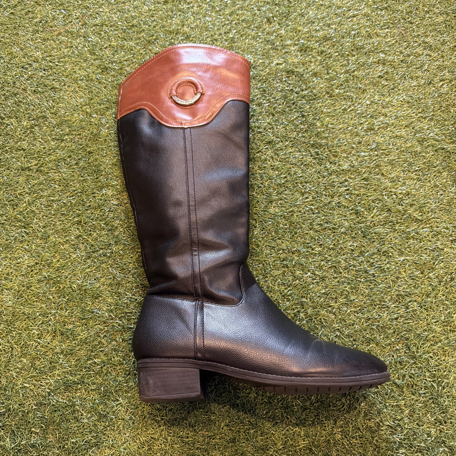 Nautica Women’s Black Cognac Full Zip Knee High Riding Gallatin Boots Size 8