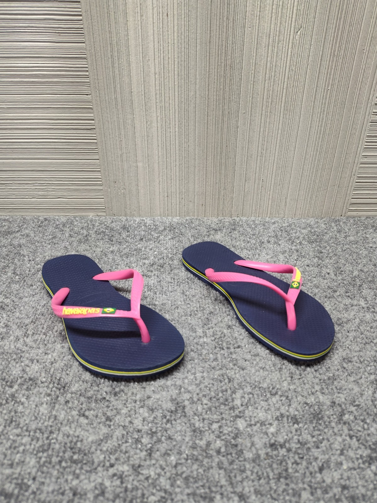 Havaianas Women Sandal 3/4Y Navy Blue Pink Thong Flip Flop Open Toe Outdoor