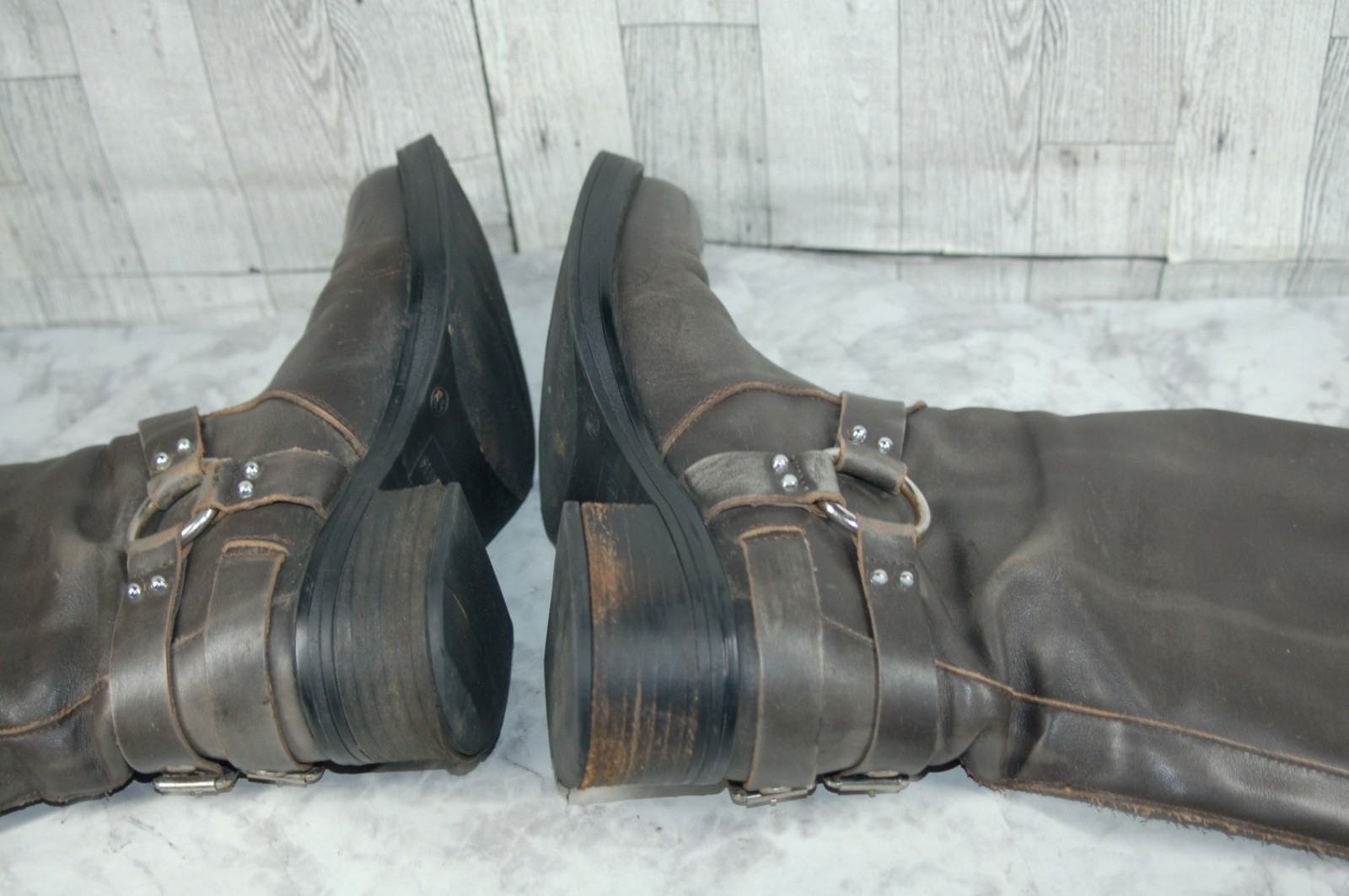 Steve Madden Brocks Biker Boots Women 8.5M Punk Harness Shoes Brown Distressed