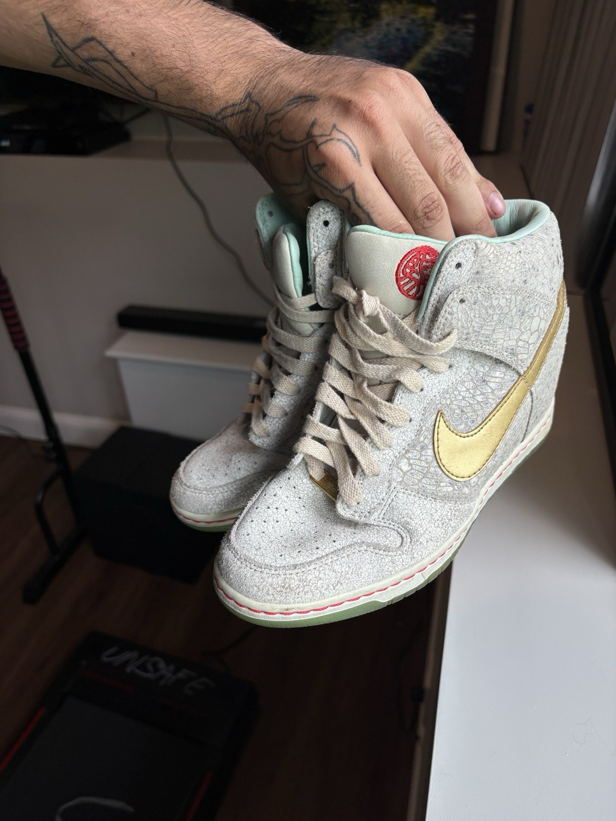 ‘Year of the Horse’ Nike Sky-Hi Dunk *rare* worn 2x – sea foam, grey, gold
