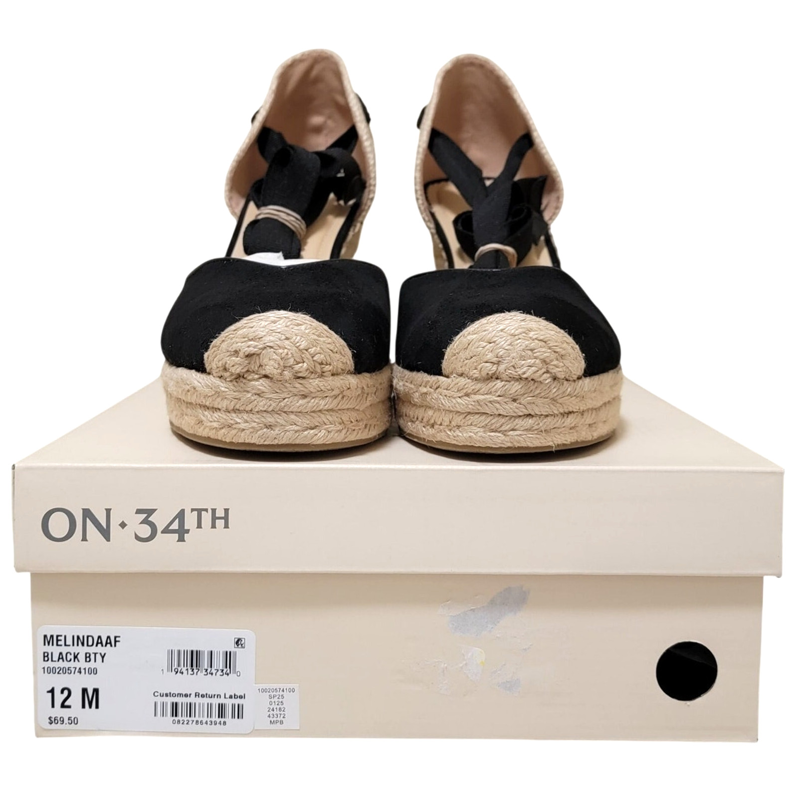On 34th Melindaa Ankle Wrap Espadrille Wedge Sandals Size US 12M Black BV3YO