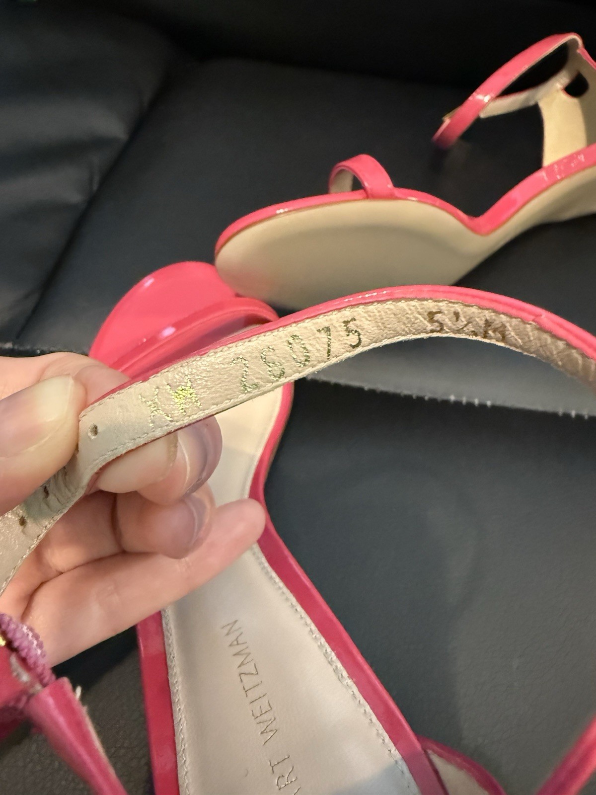 New Stuart Weitzman Pink Patent Leather Open Toe Strappy Buckle Heels US 5.5