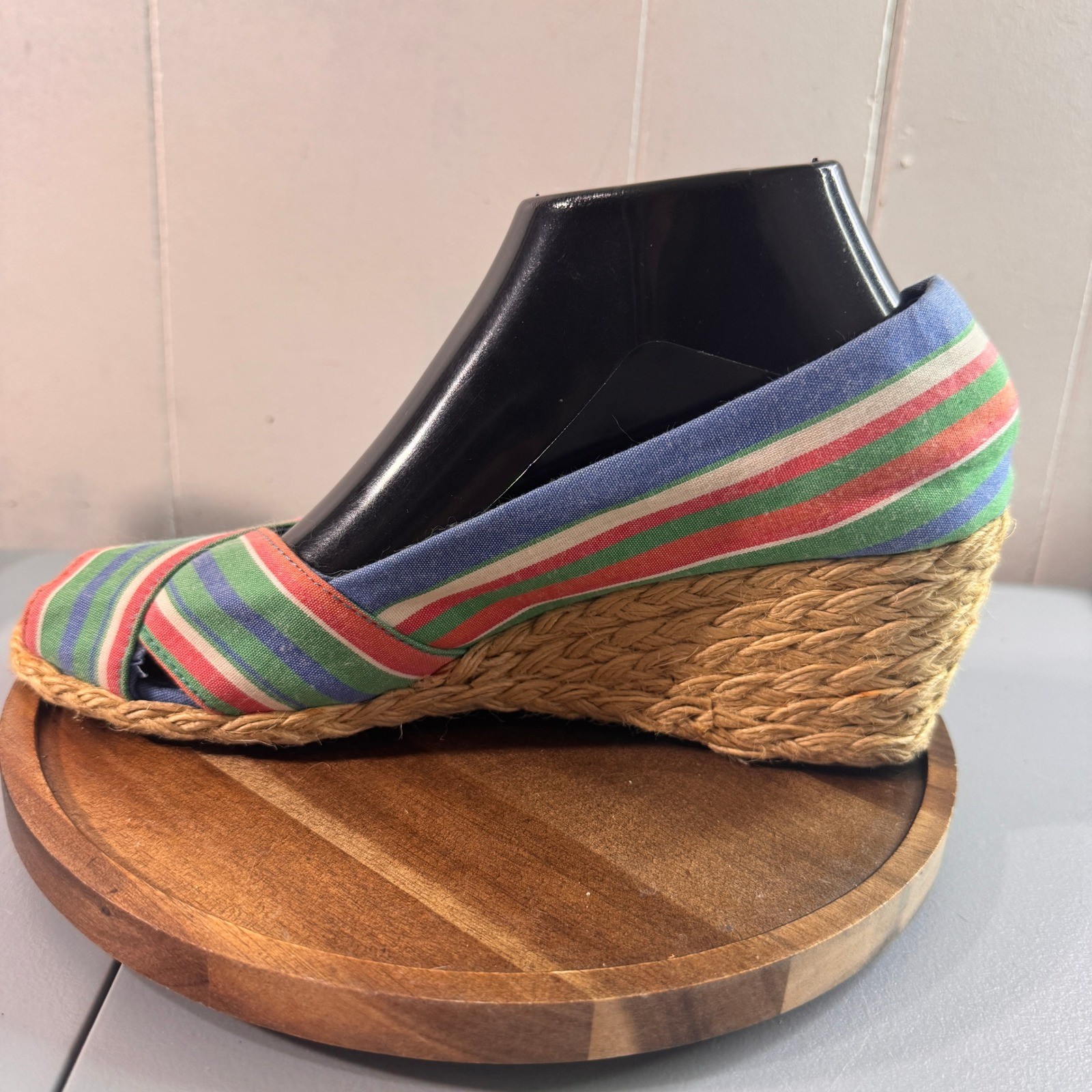 Lauren Ralph Lauren Cecilia Wedge Espadrille Womens 8.5B Multi Striped Good Jute