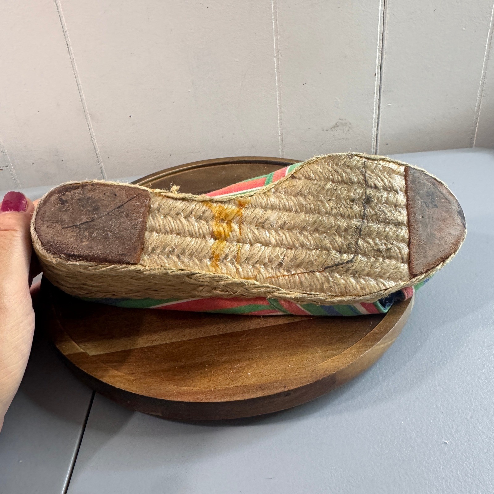 Lauren Ralph Lauren Cecilia Wedge Espadrille Womens 8.5B Multi Striped Good Jute