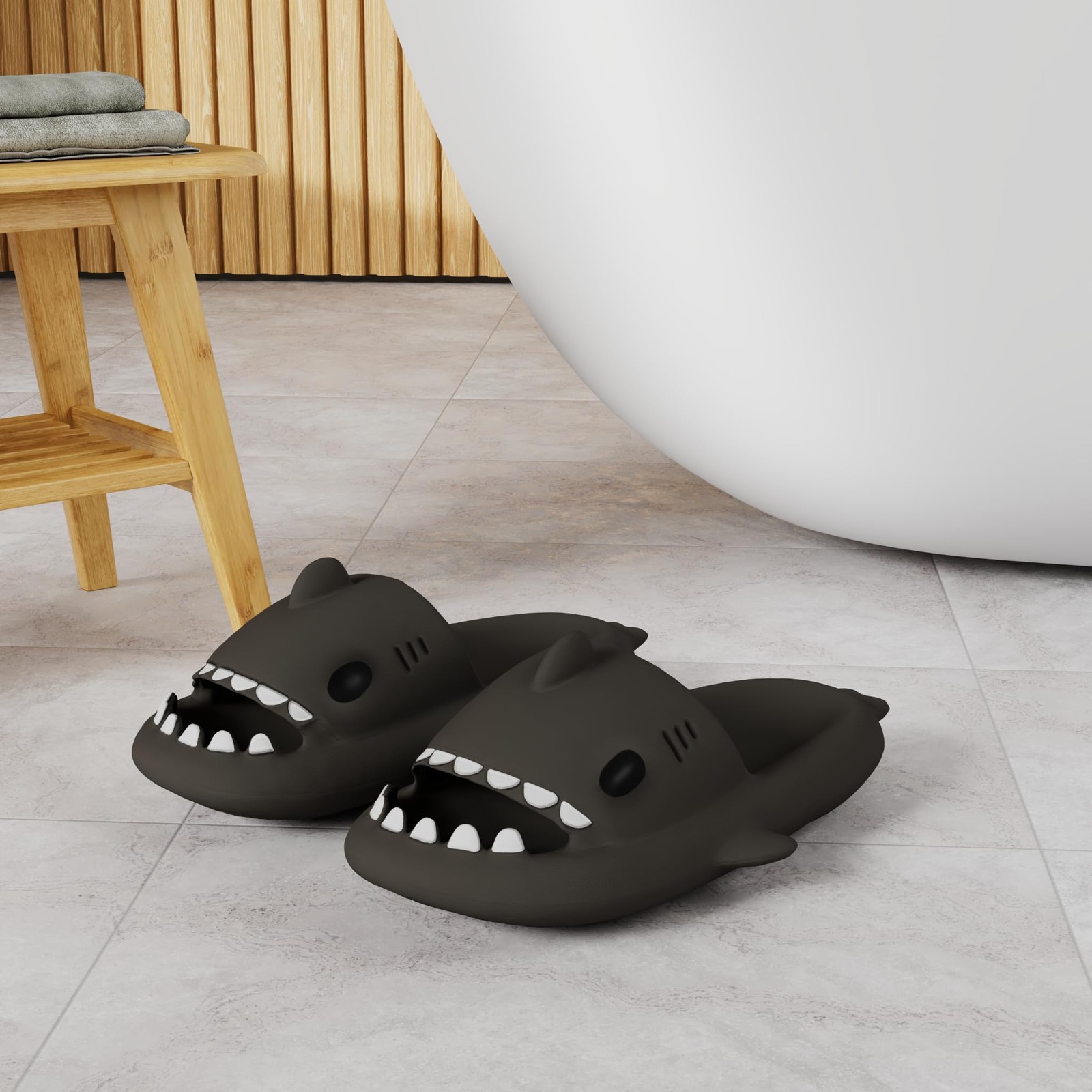 Glow in The Dark Shark Slides Sandals (8-9 Women/6.5-7.5 Men, Black)