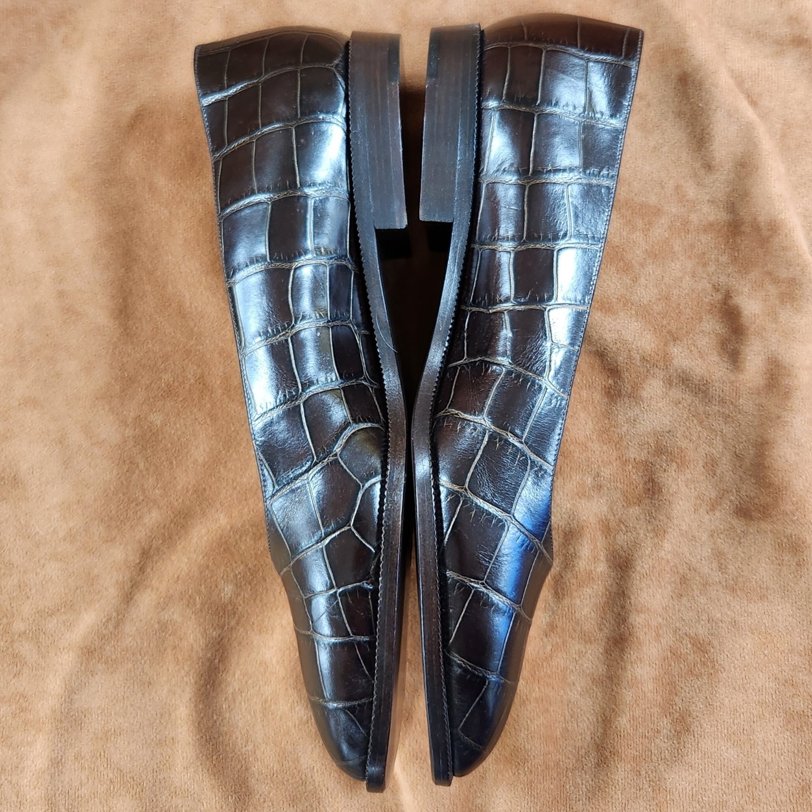 Bruno Magli Brown Crocodile Embossed Leather Low Block Pump Women’s 6 (26044)