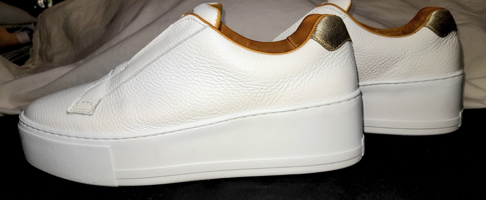 RUSSELL & BROMLEY WHITE LEATHER PARK UP LACE LESS, PLATFORM TRAINERS WOMEN SIZE
