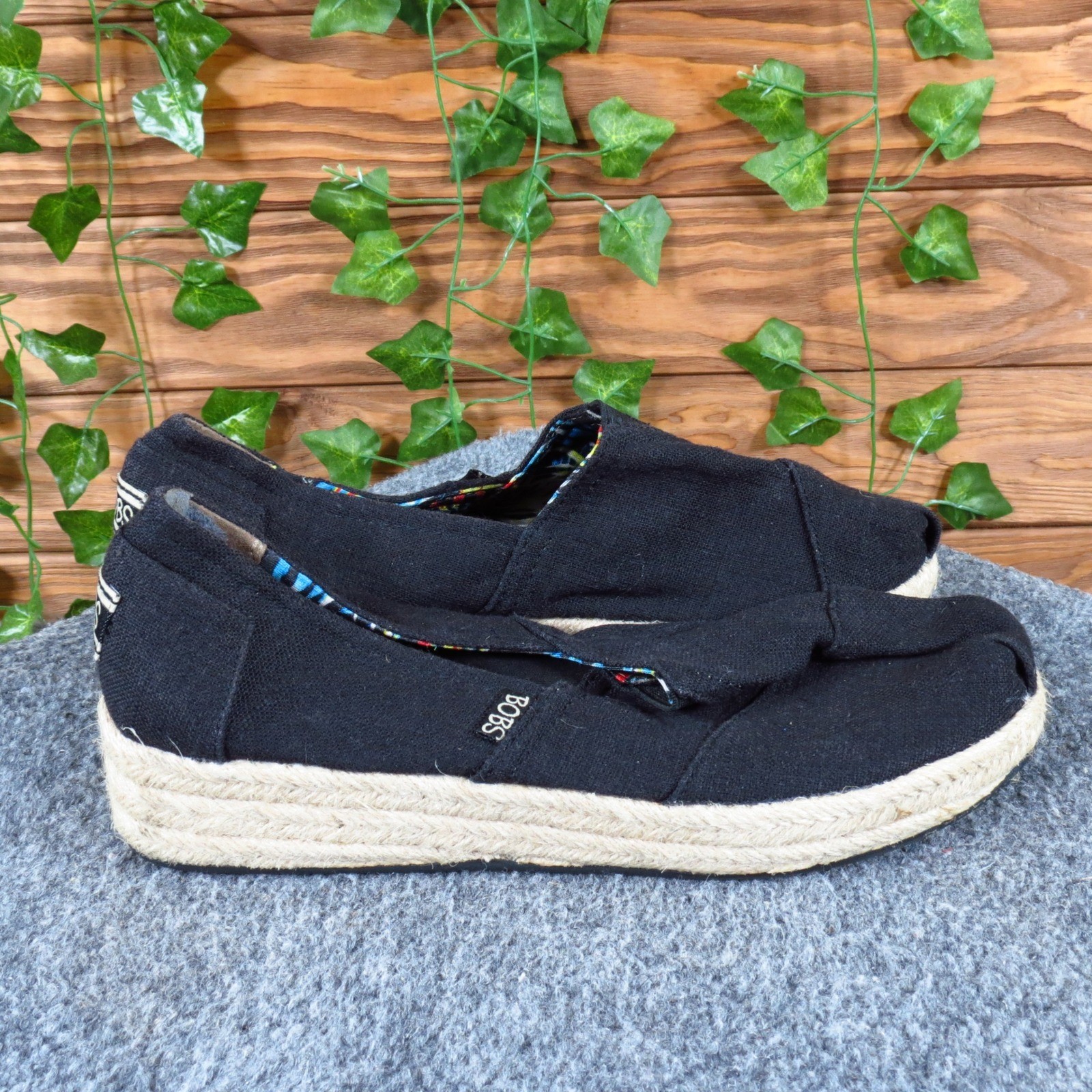 BOBS Highlights High Jinx Women Casual Espadrille Size 8 Daily Wear Black Fabric
