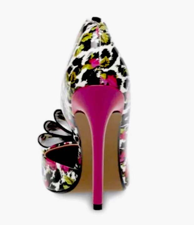 Betsey Johnson Prince-P Heels pink green black white bow brand new In box size 7