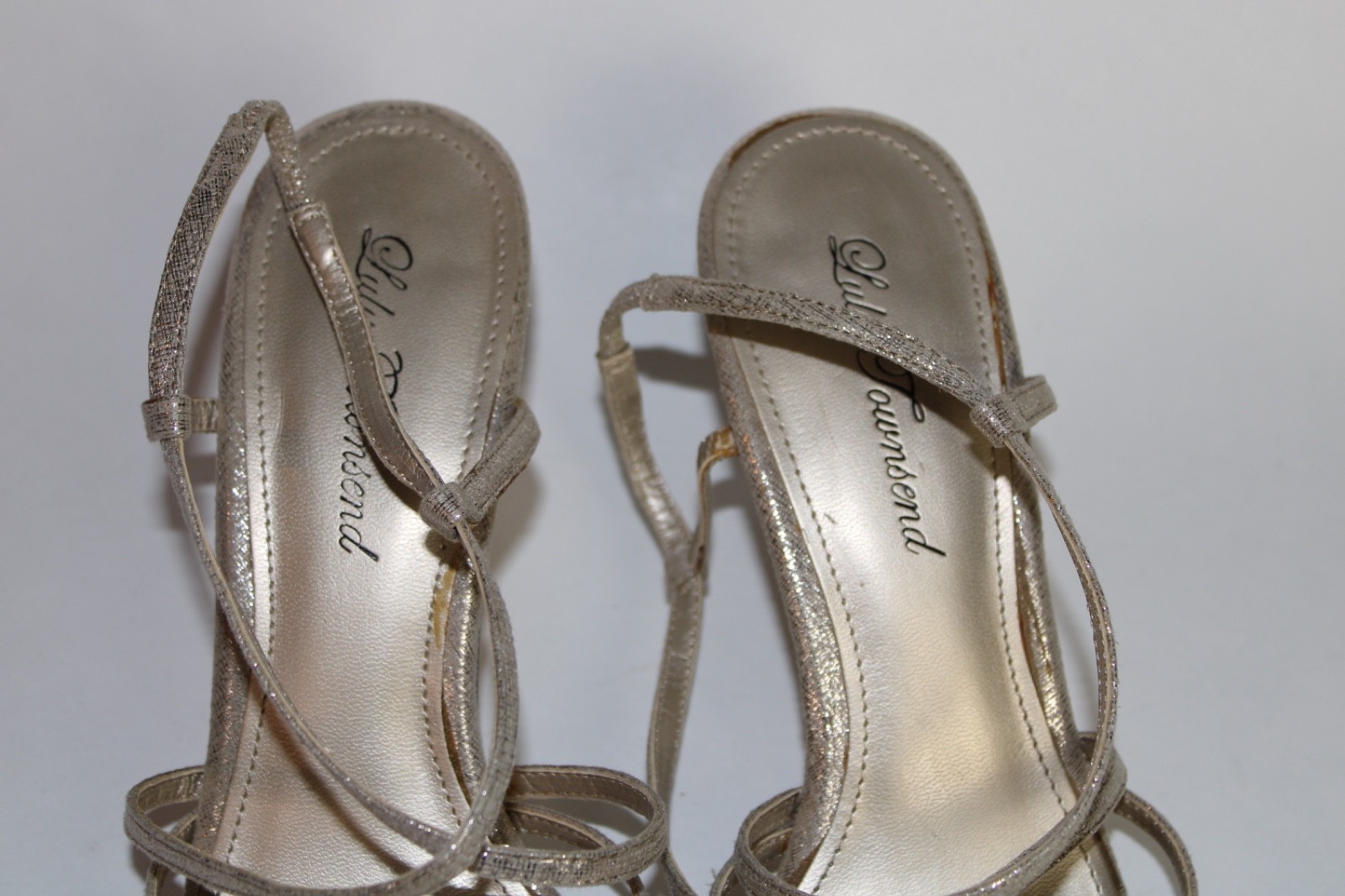 Lulu Townsend Shimmer Fabric Strappy Heels Open Toe Leather Outsole Size 9/39