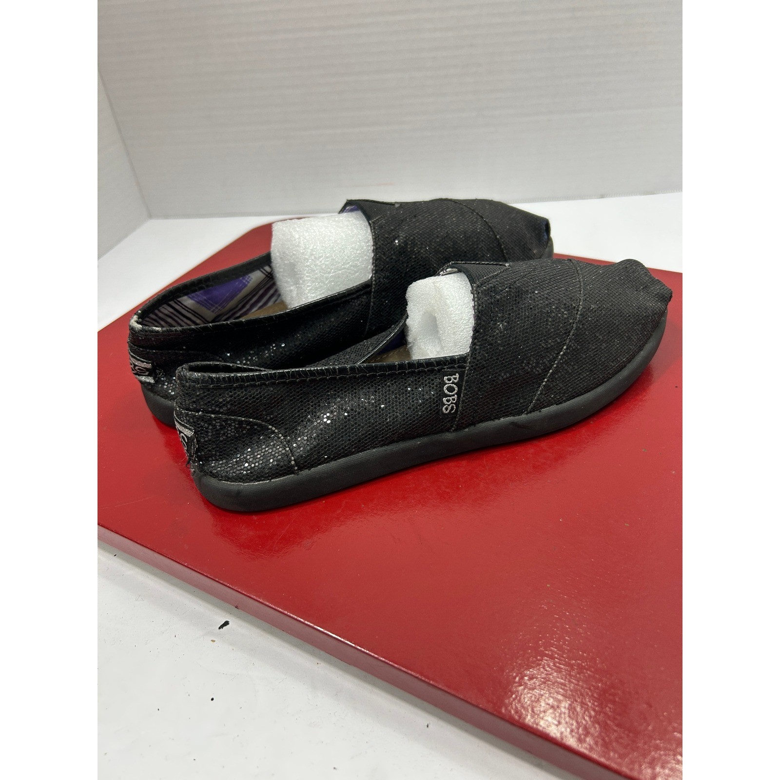 Skechers Glitter Alpargata Flats 7 Black Shimmer Glam Party Casual Comfort