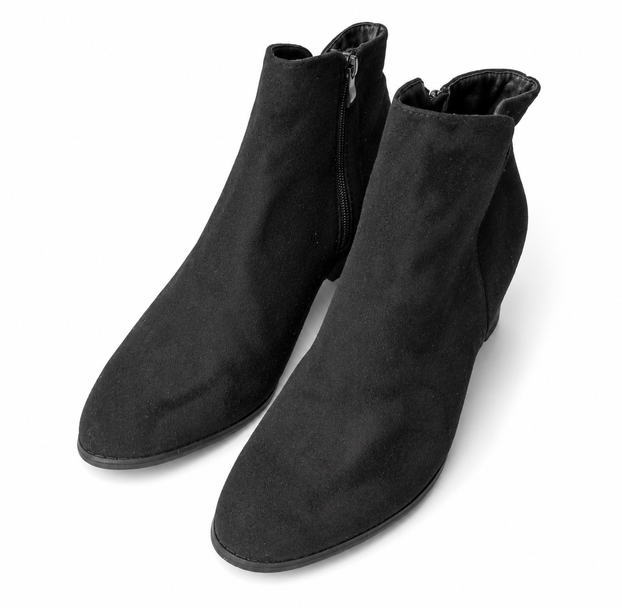 Women’s Black Suede Ankle Boots Size EU 44 Side Zip Low Heel Booties