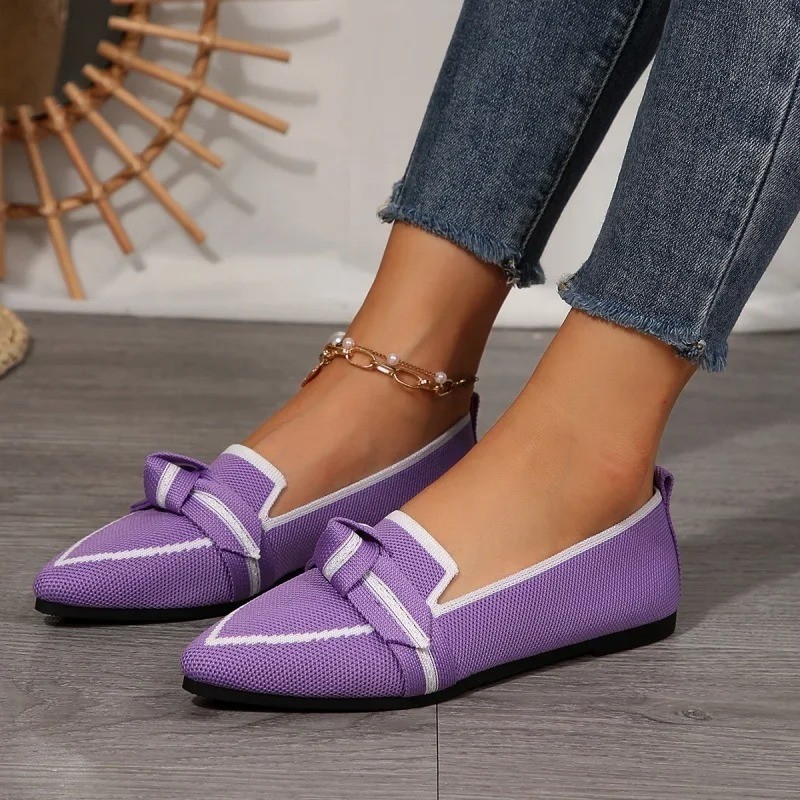 Women Flats 2024 New Knitted Slip Breathable Comfortable Solid Color Shoes