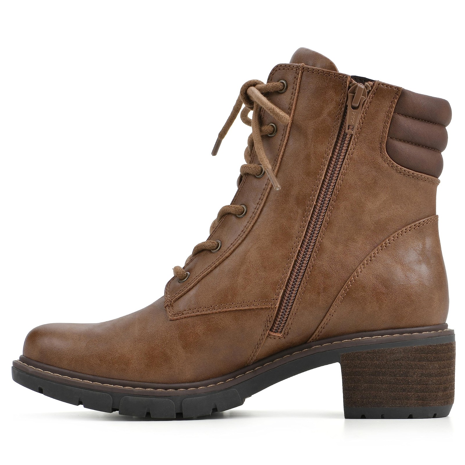White Mountain Womens Shoes Crazies Block Heel Combat Boot Chestnut/Smooth 10 M