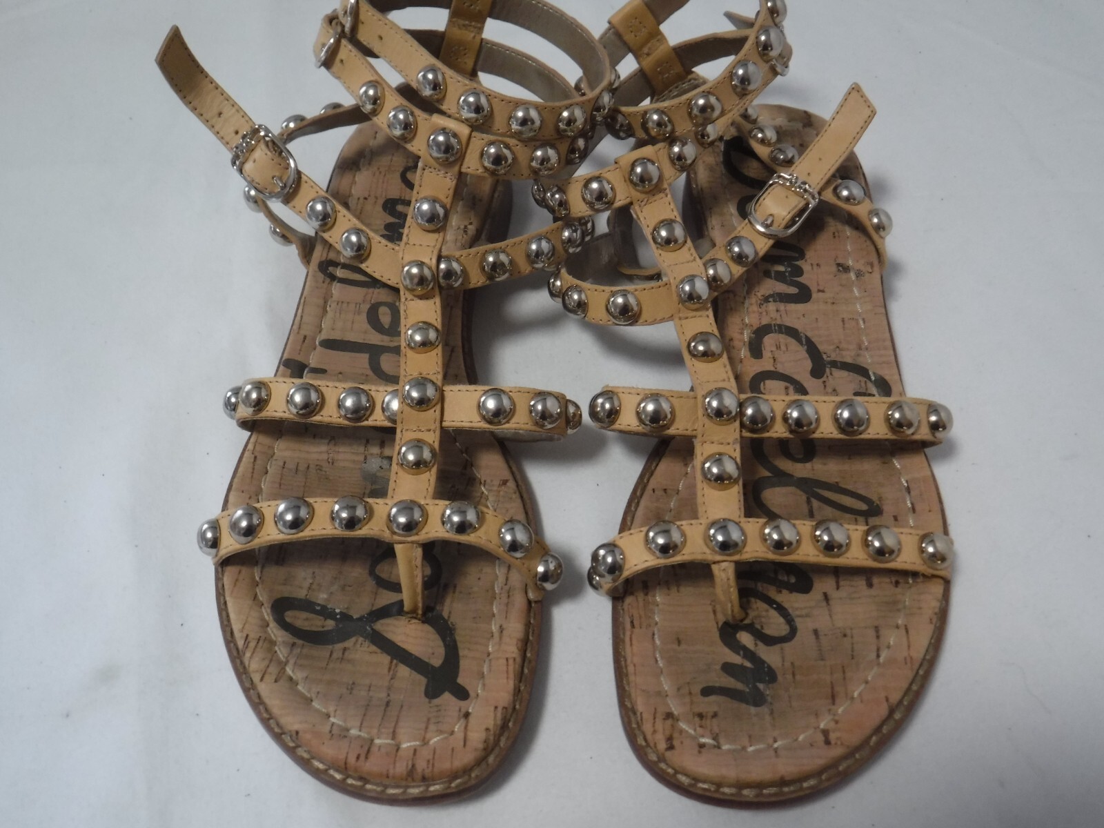 PF2 Sam Edelman Eavan Tan Nude Gold Studded Strappy Thong Sandals Sz 7 M Women’s
