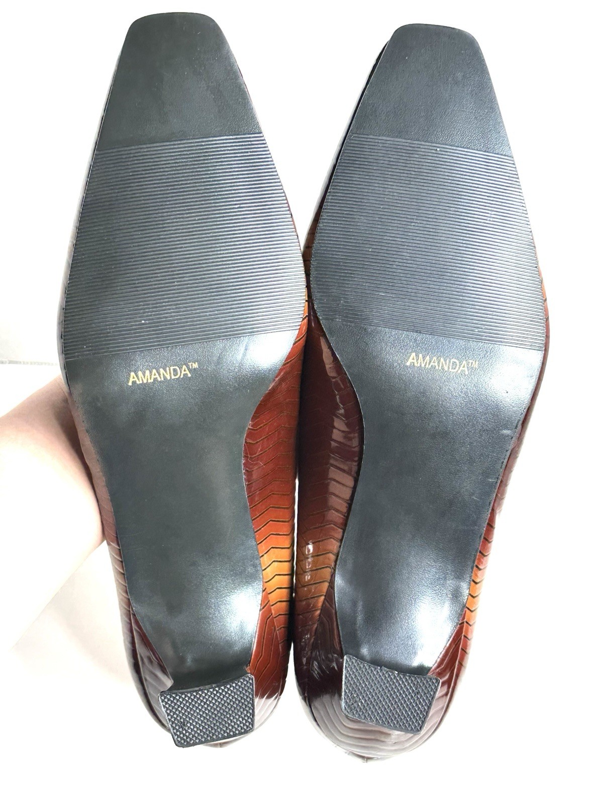Vintage Tortoiseshell Heels Brown Patent Leather Chevron AMANDA Size 11 US NEW!!