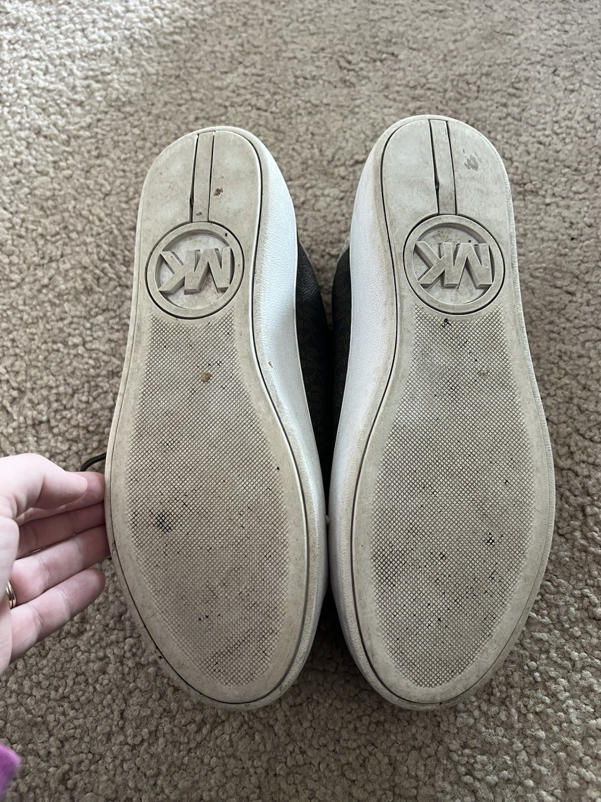 Michael Kors Brown White Gold Logo Low Top Leather Lace Up Sneakers