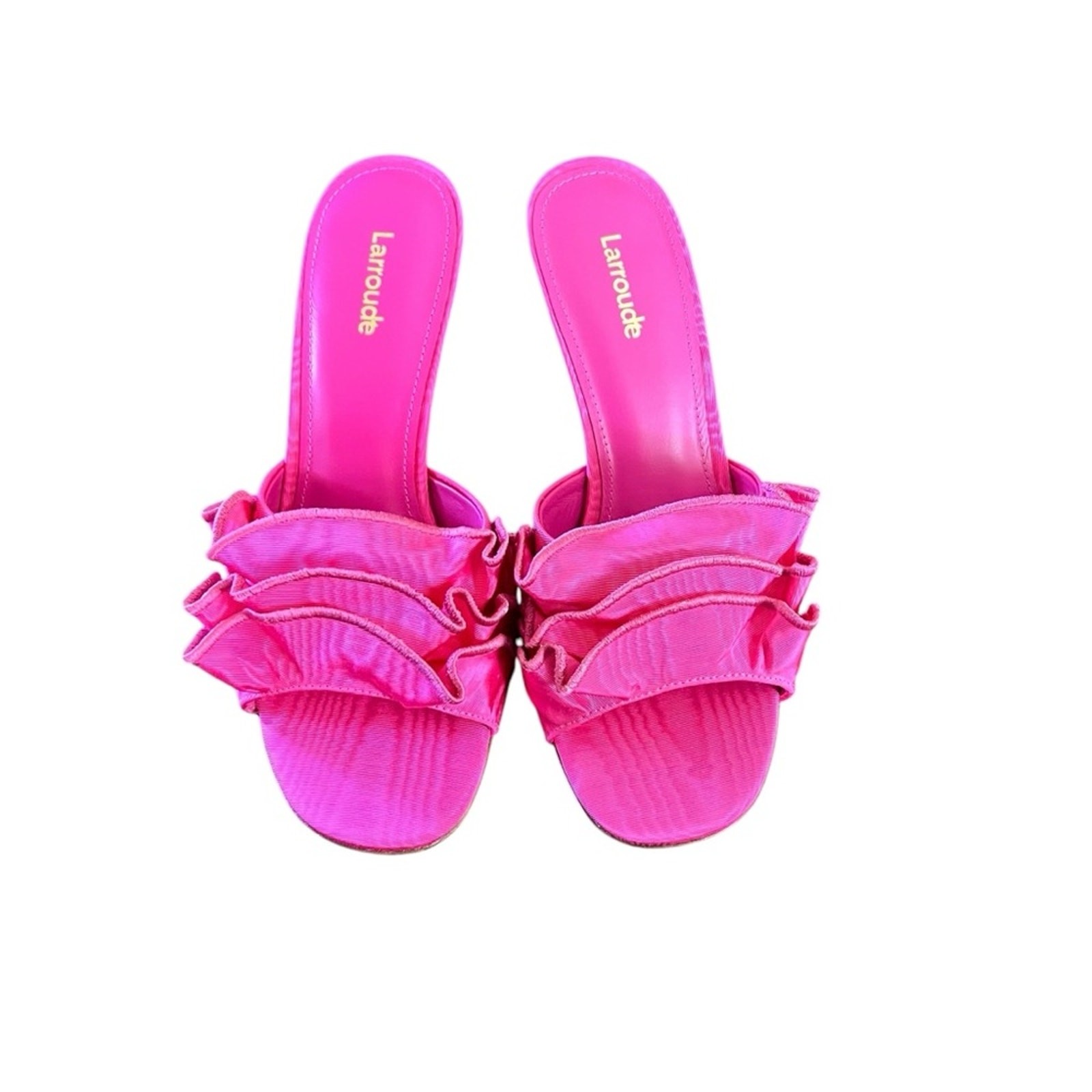 Larroudé Colette Ruffled High Stiletto Heel Sandals Ariana Magenta NEW Size 7.5