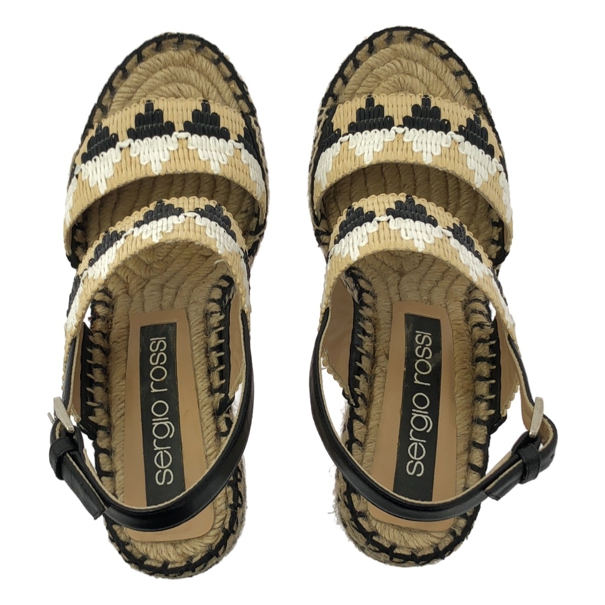Sergio Rossi SR Rimini 085 Wedge Sole Sandals Beige Black White Women’s EU38/US8