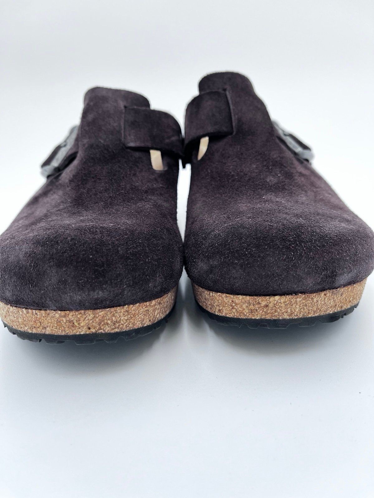 Birkenstock Papillio Fanny Suede Cork Wedge Clogs Dark Brown Size 39 8
