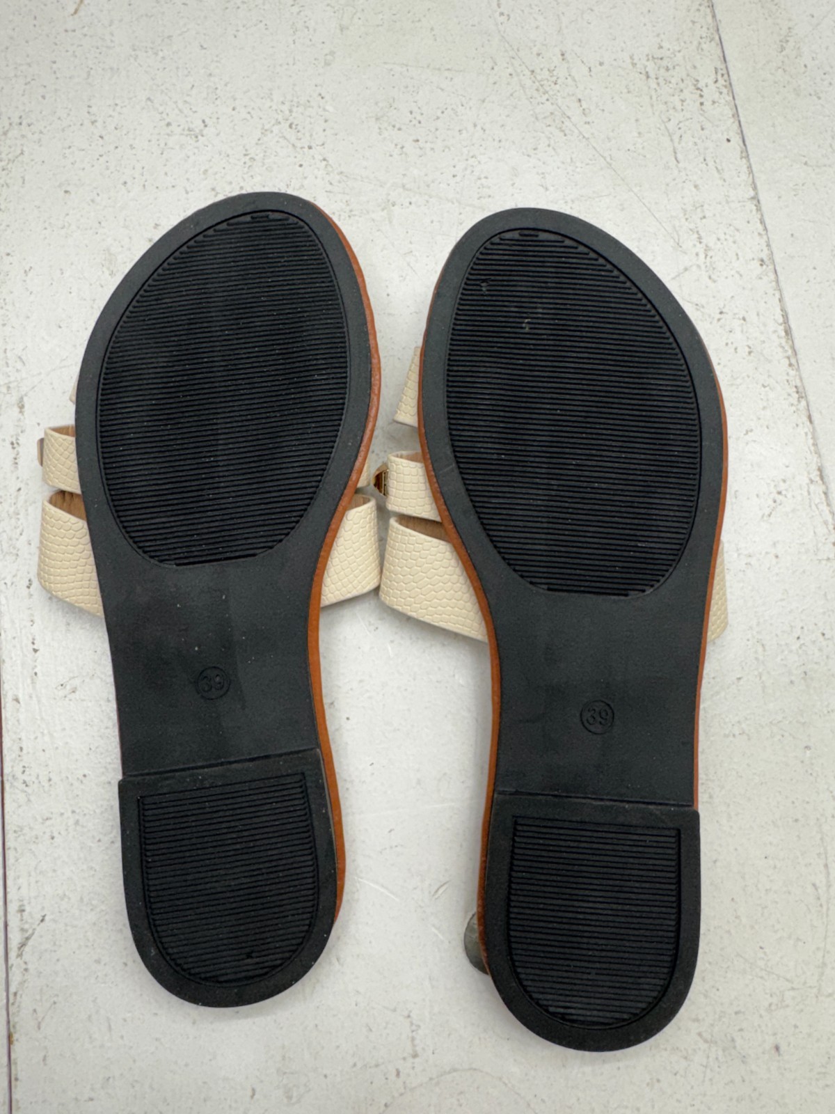 Shein Brown White Faux Leather Gold Stud Strap Sandals Womens Size 8.5