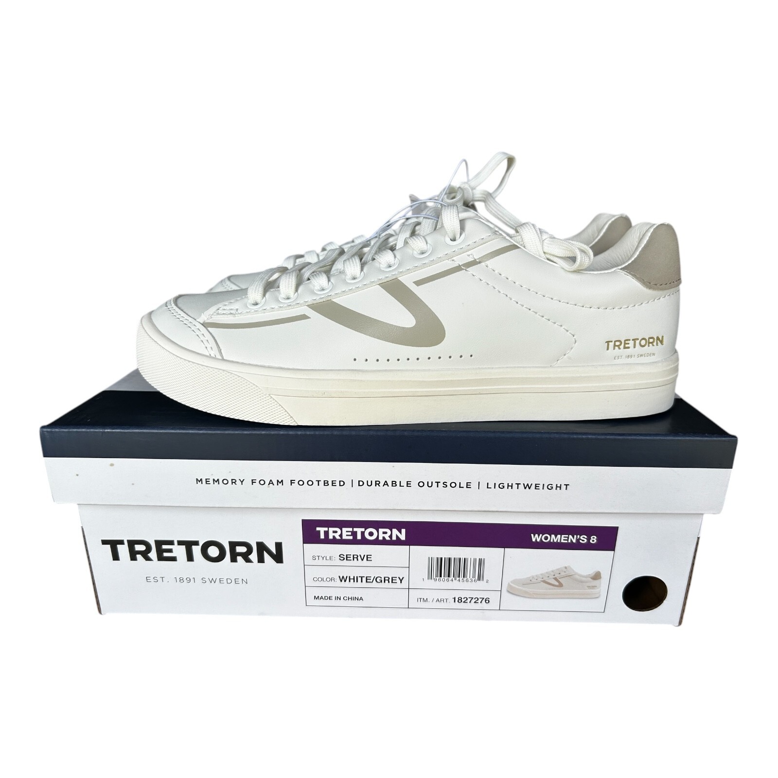 Tretorn women’s Hopper Sneaker Memory Foam Lightweight Shoes White Grey size 8