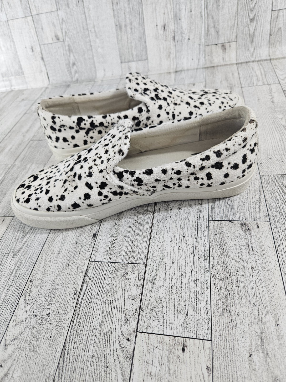 Madewell Shoes Women 8.5 Men 7 White Slip-On Sneakers Cow Animal Print Calf Hair