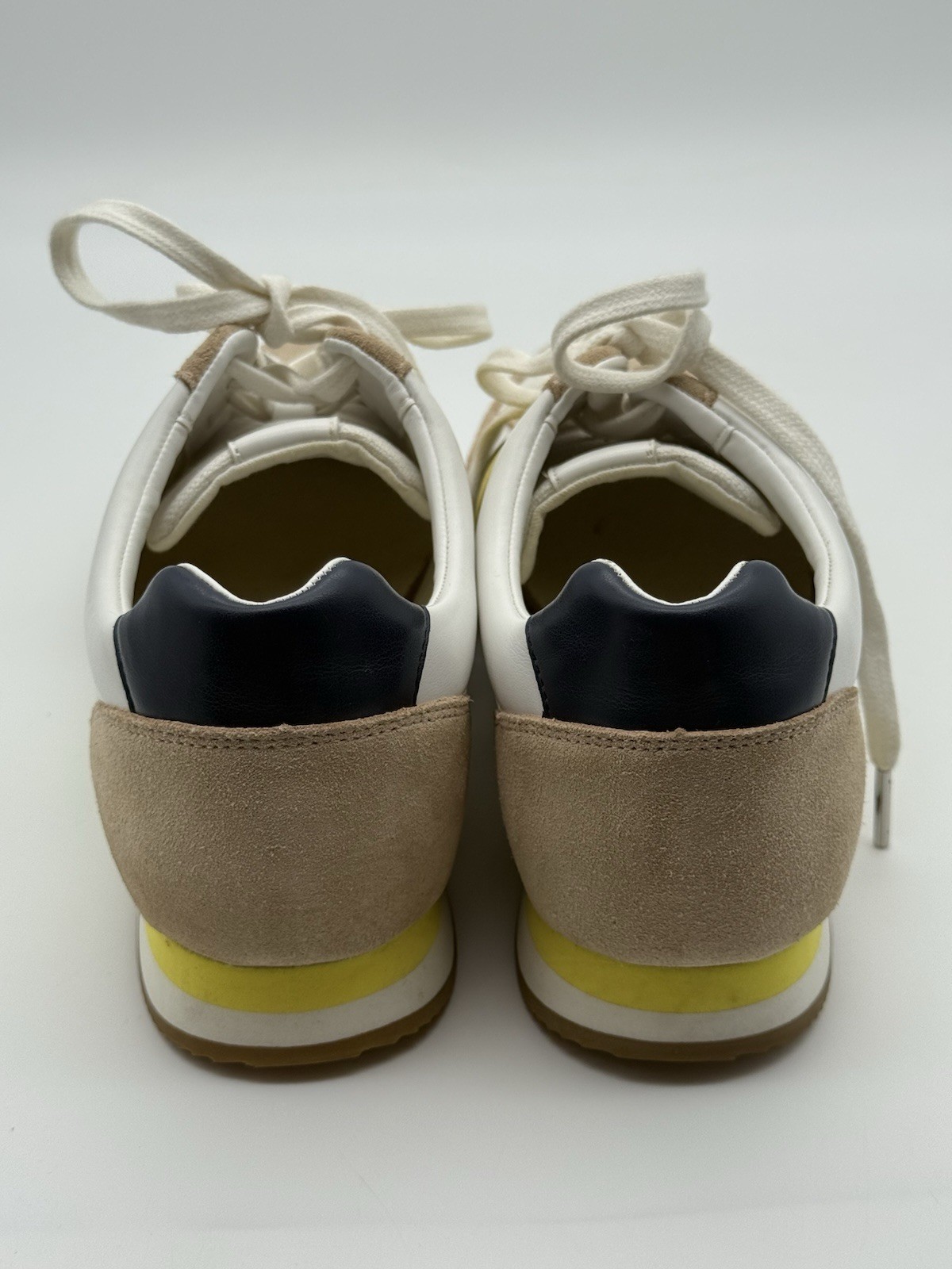 Michael Kors Textile Leather Shoes Sneakers White Beige Yellow Stripe Size 9.5M