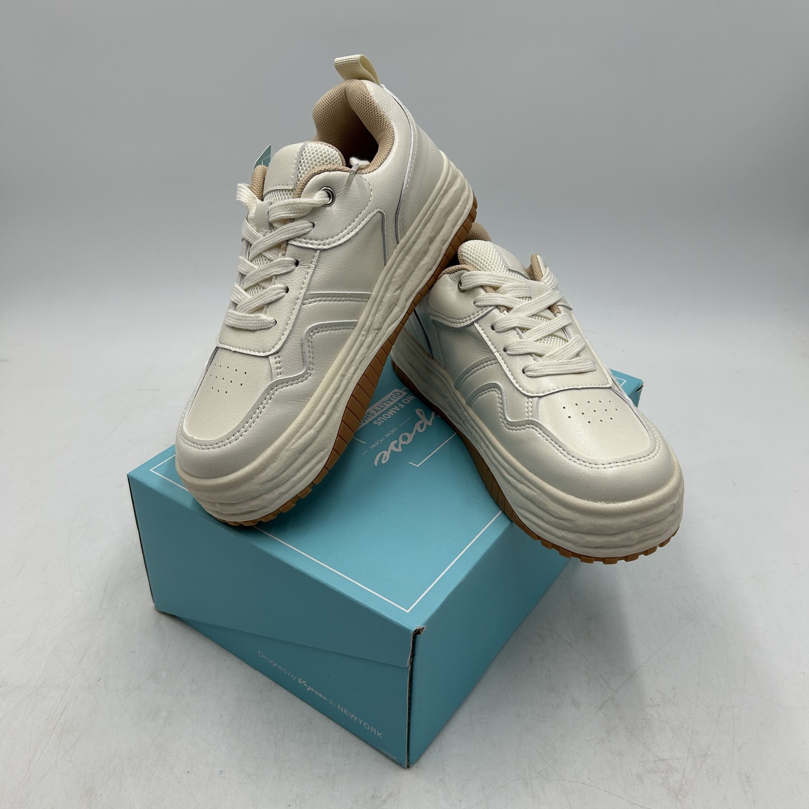 Vepose Shoes Womens Size 7.5, Platform Casual Chunky Sole Sneakers Comfort Beige