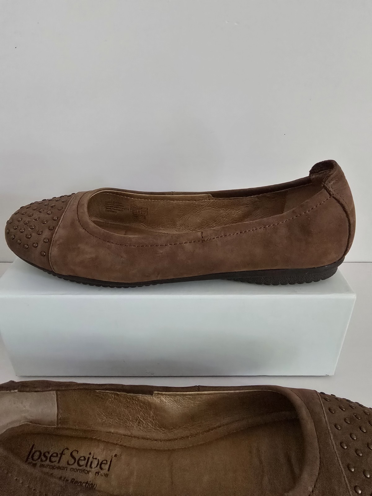 Josef Seibel Pippa Ballet Flats 7 38 Brown Suede Leather Studded Cap Toe Shoes