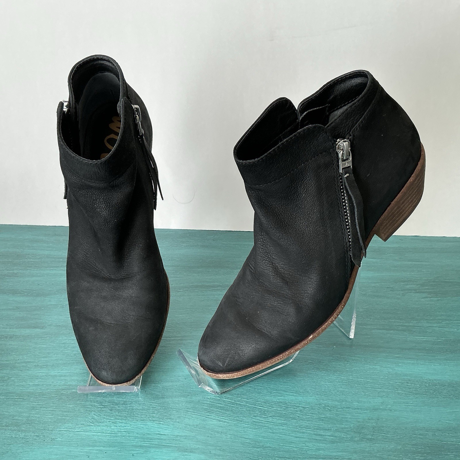 Sam Edelman Packer Boot Black Leather Sz 7 Boho Western Chic Modern Comfy Bootie