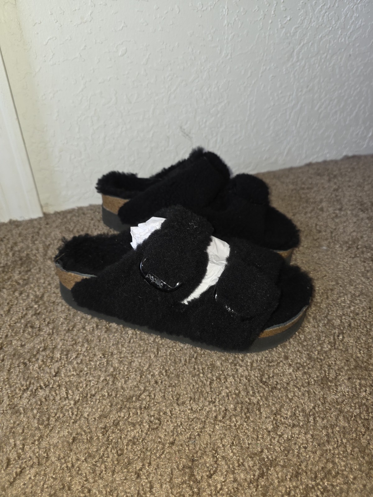Birkenstock Papillio Arizona Teddy Shearling Fur Platform Sandals Black