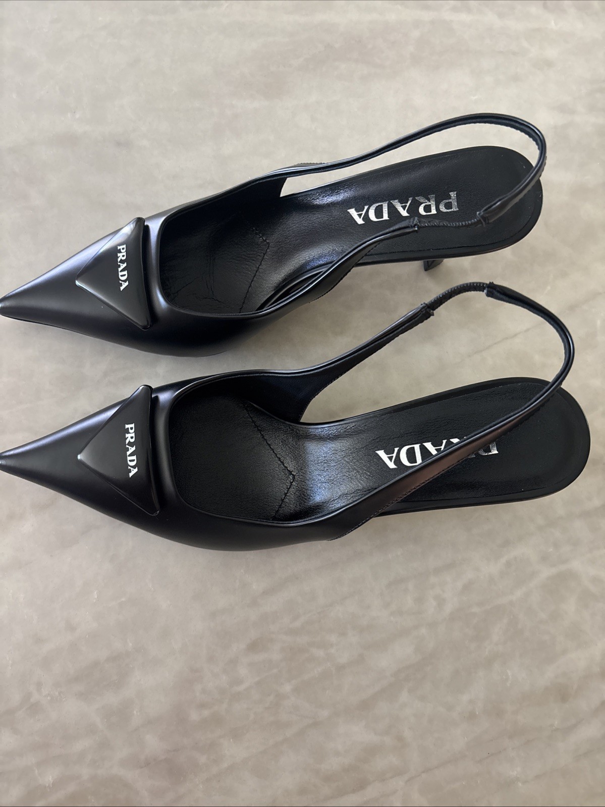 Women’s Prada Slingback Heels EU Size 38 US Size 8 Black Leather Pointed Toe